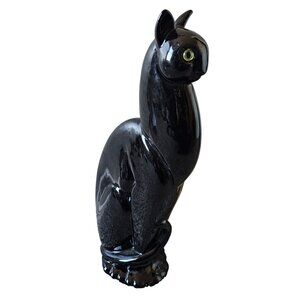 Royal Haeger Winking Cat Black Glaze Statue 20 1/2" MCM *AS IS REPAIRED*